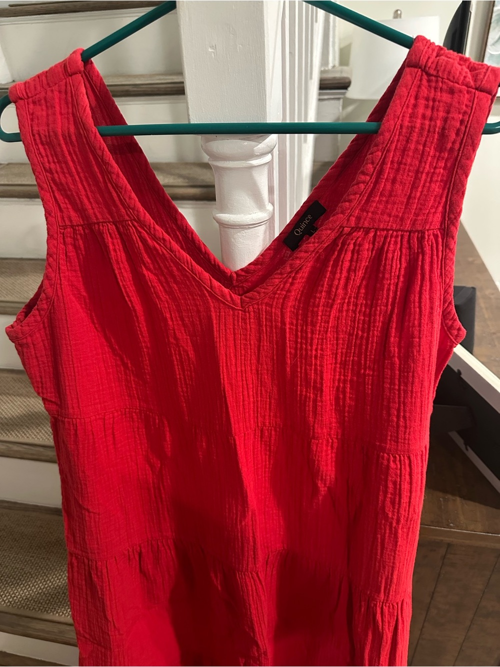 Quince Women's V-Neck Textured Red Tank Dress
